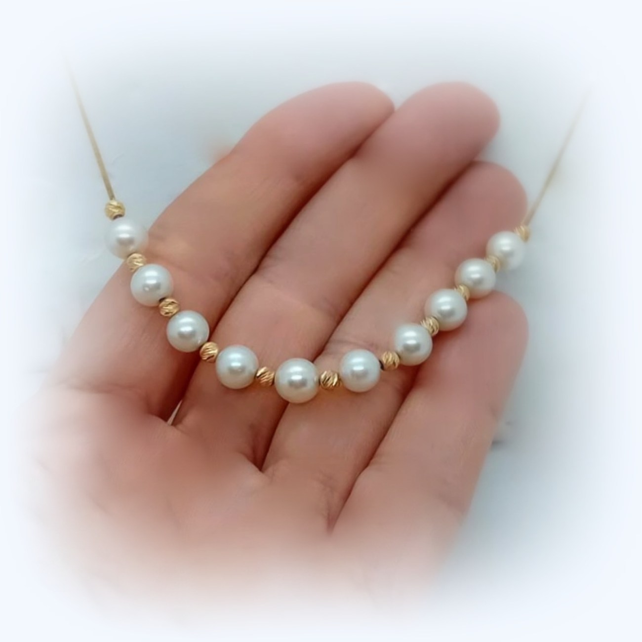 Χρυσό κολιέ 10 μαργαριτάρια Κ14